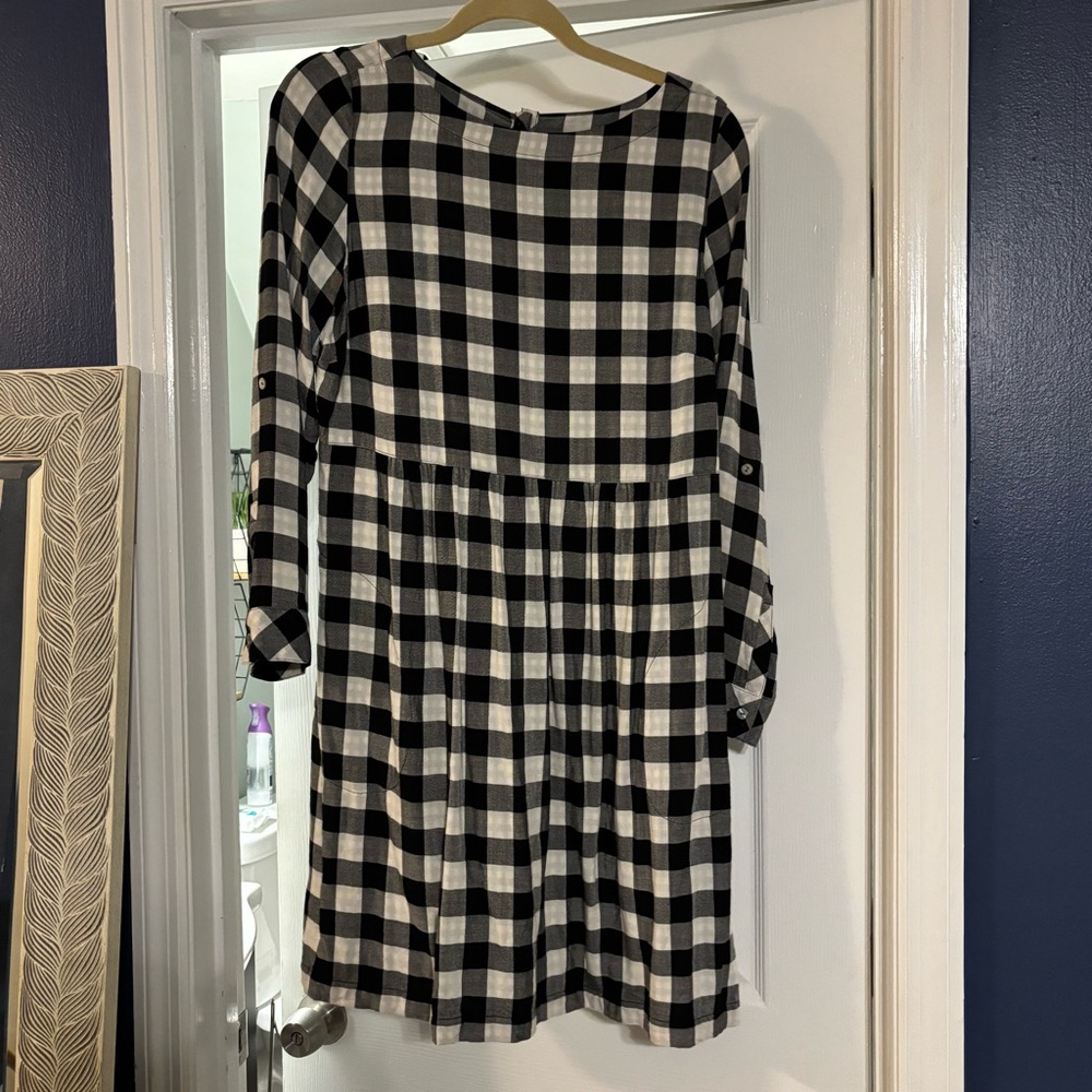 J. Jill Black and White Long Sleeve Check Dress